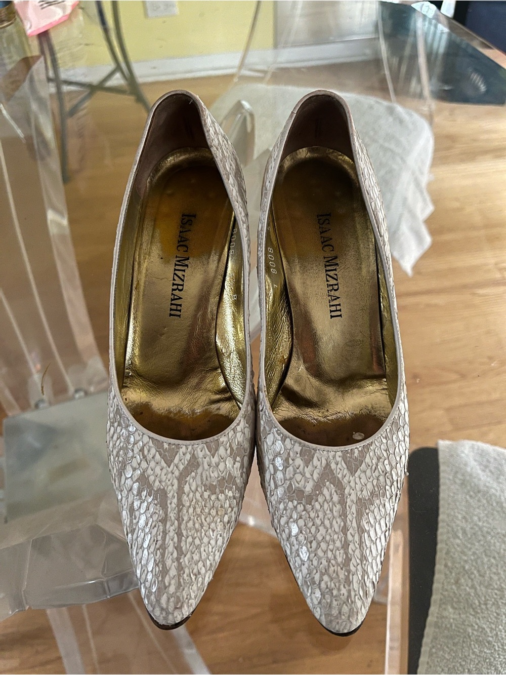 Isaac Mizrahi Taupe Snake-Embossed Pointed Toe Pumps